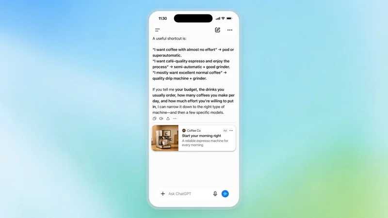 ChatGPT無料版に広告表示、マレーシアでも開始