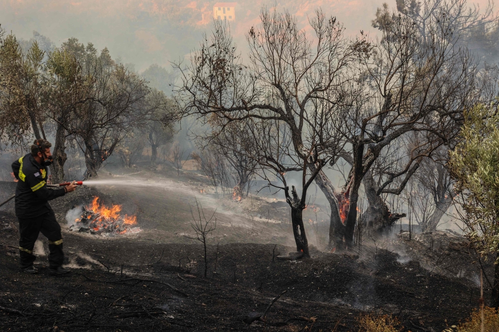 Three firefighters killed as gale-force winds fan wildfires across Greece