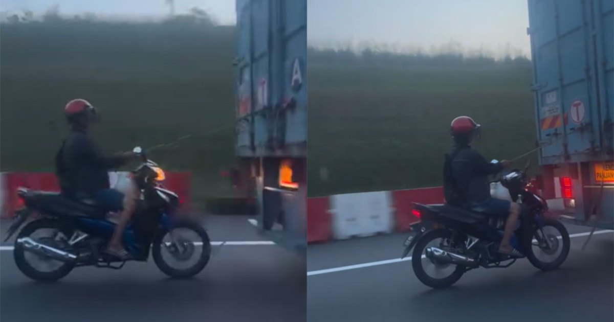 #NSTviral: Motorcyclist filmed being towed behind moving truck