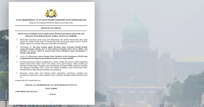 Batu Pahat religious schools to close over haze